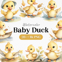 Watercolor Bundle Cute Baby Duck Clipart PNG - £2.38 GBP