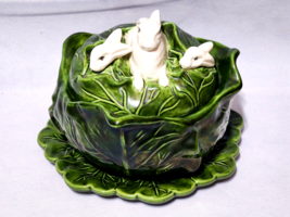 Vintage HOLLAND MOLD Cabbage &amp; Rabbits Serving Bowl With Lid And Underplate - £33.56 GBP