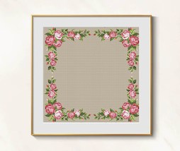 Tablecloth Ornament Cross stitch cushion pattern pdf - Pink Rose embroidery  - £7.74 GBP