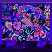 Aesthetic Tapestry Blacklight Trippy Mushroom Floral Tapestry Wall Hanging Flowe - $29.99