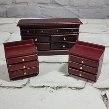 Dollhouse Wooden Furniture Miniature Dresser with 2 Nightstands Drawers ... - £23.21 GBP