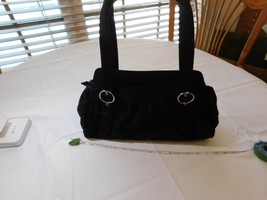 Vera Bradley black quilted purse hand bag silver shoulder floral inside ... - $35.51