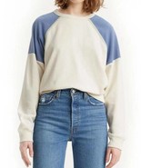 Womens Sweatshirt Levis Cream Blue Colorblock Crewneck Sweatshirt-sz L - $21.78