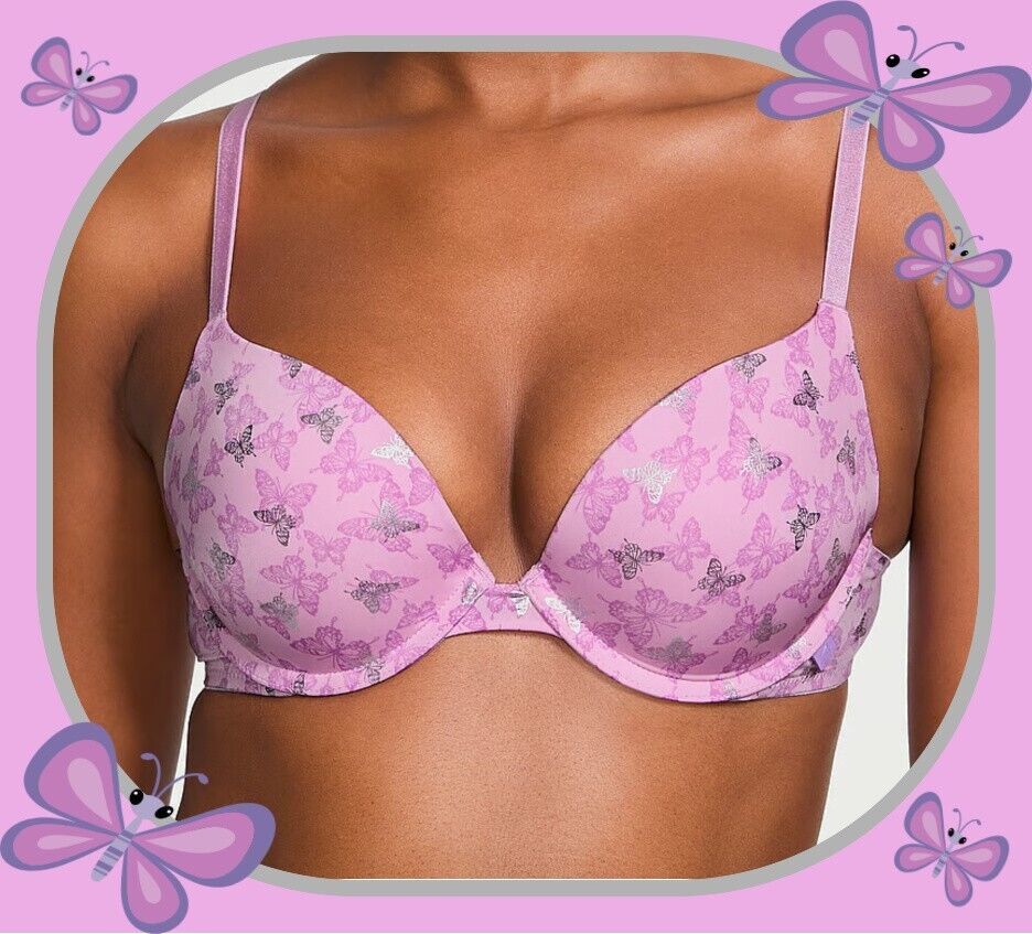 Primary image for 38D Violet SILVER Butterfly Smooth ExtLift Victorias Secret Plunge PushUp UW Bra