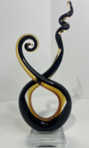 Abstract Twisted Curled Glass Sculpture Label Murano Glassware 13’in Amber - £36.84 GBP