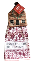 Christmas Log Cabin Hanging Dish Towel Button Tie Home For The Holiday S... - £19.54 GBP