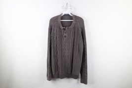 Vintage 90s Streetwear Mens XL Faded Chunky Fisherman Knit Henley Sweater Gray - £46.67 GBP