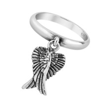 Mythical Heart Shape Angel Wing .925 Silver Dangle Ring-8 - £15.81 GBP