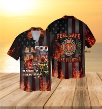 Memorial Day Firefighter God Patriotic Hawaiian Shirt Beach Short Sleeve - £8.29 GBP+