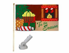 Ant Enterprises 5&#39; Wood Flag Pole Kit Nylon White Bracket 3x5 Tis The Season Pre - £23.88 GBP