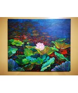 Original painting, acrylic paint on canvas Beautiful nature thai lotus flower - £330.71 GBP