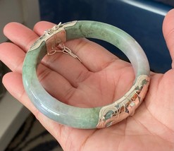 7.2 &quot; 925 Silver Handmade Genuine Burmese Jade Women Bangle Bracelet US ... - $58.41