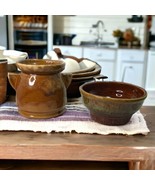 Vtg Haeger Pottery USA Bowl/Planter#33 Brown/Green &amp; Glazed Bean Pot Han... - £8.49 GBP