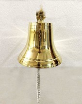 Antique Solid Brass 8&quot; Ship Bell Ring Home Kitchen Outdoor Indoor Door Bell Wall - £73.43 GBP