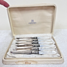 Vint Mother Of Pearl Sterling Banded Handle Knifes Boxed Lot 6 AS Co Wor... - $64.35