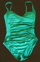 LA BLANCA One Piece Bathing Suit Swimwear Teal Green Womens Size 4 Ruched Waist - £14.00 GBP