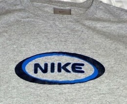 Nike Tee Shirt Gray Nike Block Letters in Blue Black Oval Size S - £11.32 GBP