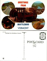 Vermont(VT) Brattleboro Greetings Covered Bridges Aerial Views Vintage P... - $9.40