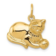 14K Yellow Gold Cat Playing with Ball Charm Jewelry 18mm x 18mm - £107.76 GBP