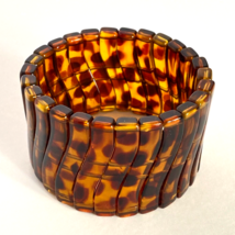Lightweight Imitation Turtle Shell Stretch Bracelet Brown S Shaped Acrylic 7&quot; - £10.35 GBP