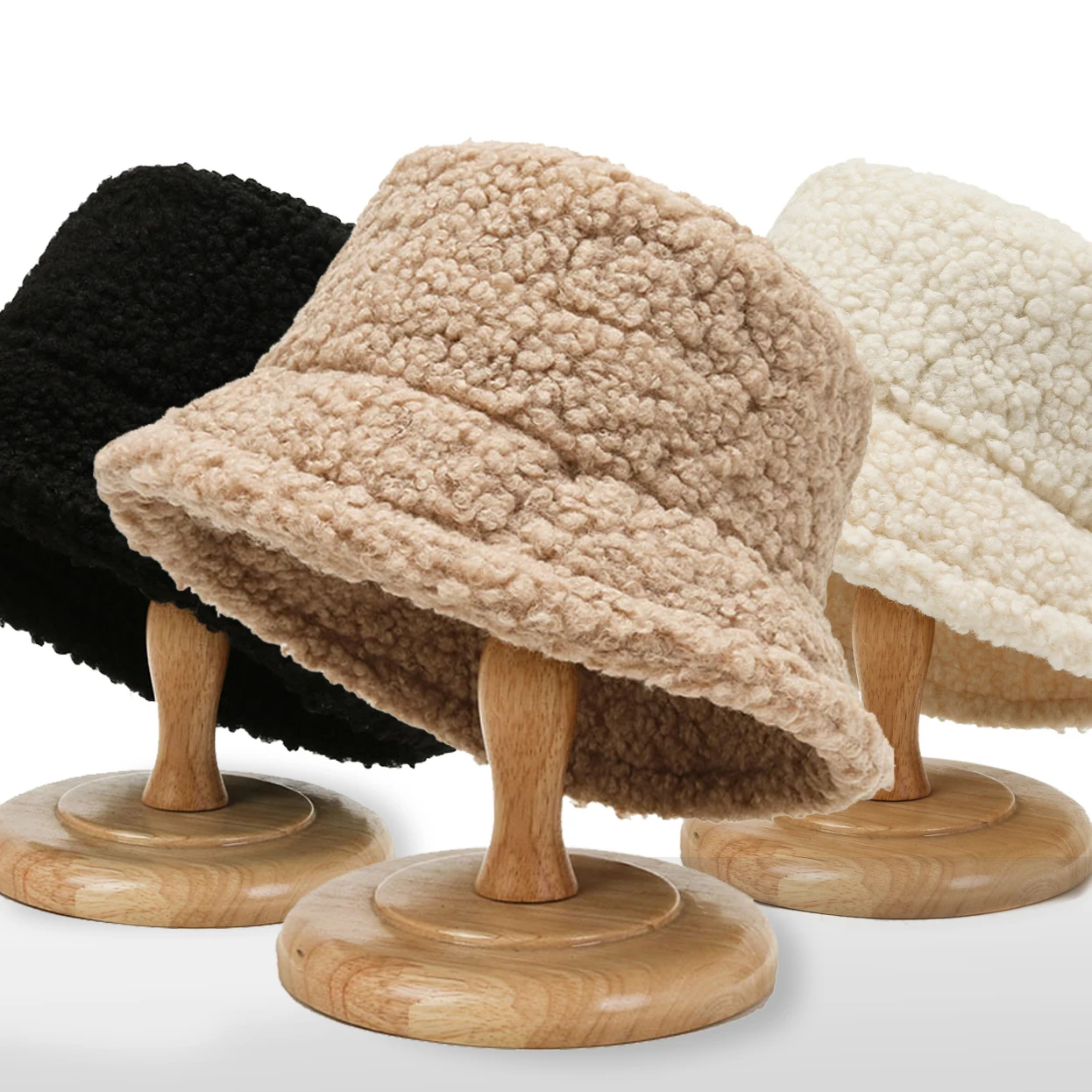 Lamb Faux Fur Bucket Hat Winter Warm Velvet Hats for Women Lady Thicken Bob - £11.66 GBP+
