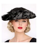 VTG 1950s Lucila Mendez Black Feather Saucer Hat Mid Century Glam - $139.00