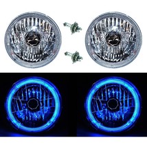 7&quot; Halogen H4 12V Headlight Headlamp Blue LED Halo Angel Eyes Light Bulbs Pair - £62.86 GBP