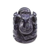 261Ct Ganesha Statue Sunstone Blue Carving Prosperityr Luck Sculpture Art - $33.25