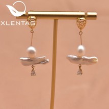 Xlentag Pure Natural Freshwater  Brass 18k Gold Plated Pendant Woman Earrings 20 - £16.54 GBP