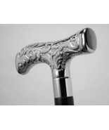 Derby Solid Silver derby Head Vintage BLACK Wooden Walking Stick Cane - $32.38