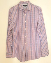 Banana Republic Non-Iron Slim Fit Button Up Dress Shirt Men&#39;s Pink Blue Plaid L - £15.32 GBP