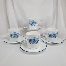 Corelle Coordinates BLUE VELVET Cups and Saucers Set of 4 By Corning  - £15.56 GBP