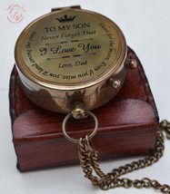 Antique Look &amp; Vintage Style Flat Pocket Compass with to My Son-I Love You Engra - £63.64 GBP
