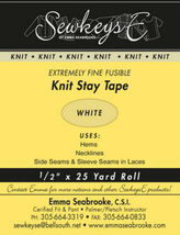 White - 1/2" Fusible Knit Stay Tape SewkeysE Sold by the 25 yard Roll M4... - $9.00