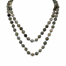 925 Sterling Silver 38&quot; Endless Knotted 8mm Labradorite Necklace Fashion Jewelry - £150.81 GBP