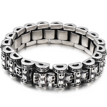 Gothic Mens Stainless Steel Skull Head Man Bracelet Heavy And Study 17MM Skulls  - £30.48 GBP