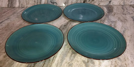 Dinner Formal Plates Set Of 4 Turquoise Swirl Stoneware 10.5&quot; Royal Norfolk NEW - £39.62 GBP