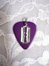 NEW MED PURPLE GUITAR PICK RAZOR BLADE PENDANT NECKLACE - $4.99