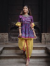 Kedia Navratri Garba Viola Top Ricamato &amp; Giallo Tulipano Gujrati Abito S-XL - £38.37 GBP