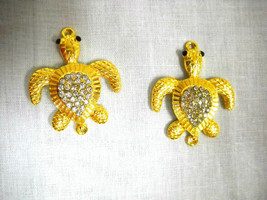 Goldtone Pair (2) Honu Endagered Full Body Sea Turtle W Crystals &amp; Loop Pendants - £7.98 GBP