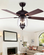 HORCHOW Home Accessories Seeded Glass Ceiling Fan Modern Farmhouse Indoor NEW 52 - £307.73 GBP
