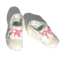dollhouse miniature baby shoes toddler shoes white with pink bows baby girl - £7.21 GBP