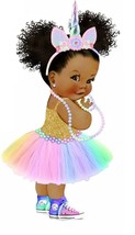 Baby Girl Unicorn Edible Cake Topper Ethnic/Black Ballerina - £10.38 GBP