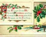 Agrifoglio E Chiesa Decorato Testo Ricca Auguri di Natale Dorato 1912 Ca... - $7.13