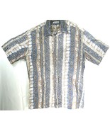 Pierre Cardin Mens Hawaiian Shirt Large Blue Floral Tiki Stripe Collar B... - $40.73 CAD