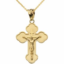 Solid Gold 10K Double Sided Eastern Orthodox Russian Crucifix S Pendant Necklace - £115.36 GBP+
