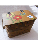 Vintage Basket Weave Purse Butterfly &amp; Flower Design Cloth Inside Japan 8-a - €31,90 EUR