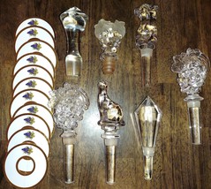 Mikasa Oleg Cassini Venus Crystal Wine Bottle Stopper 18pc Lot Grapes Cat Tags - £31.96 GBP