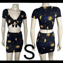 Y2k Navy Sun &amp; Moon Print Skirt Set~Size S - £27.93 GBP