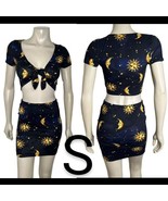 Y2k Navy Sun &amp; Moon Print Skirt Set~Size S - £27.94 GBP